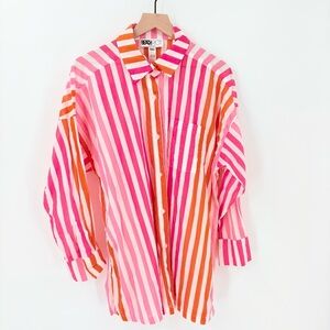 Beach Riot Alexa Top Cotton Sunset‎ Stripes Button Down Large